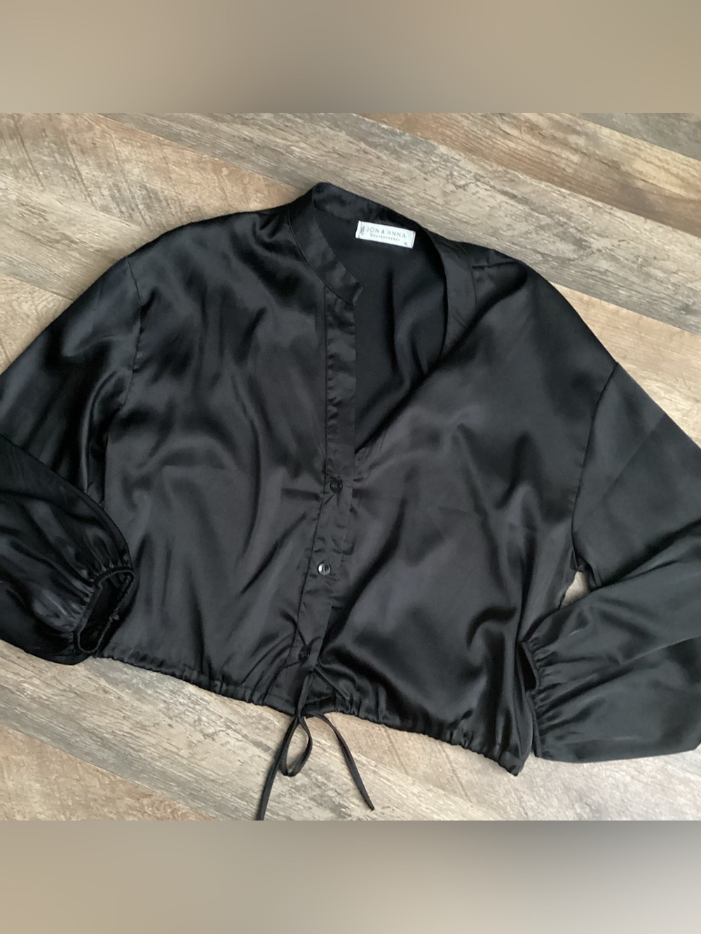 Jon & Anna Black Satin Collarless Button Blouse